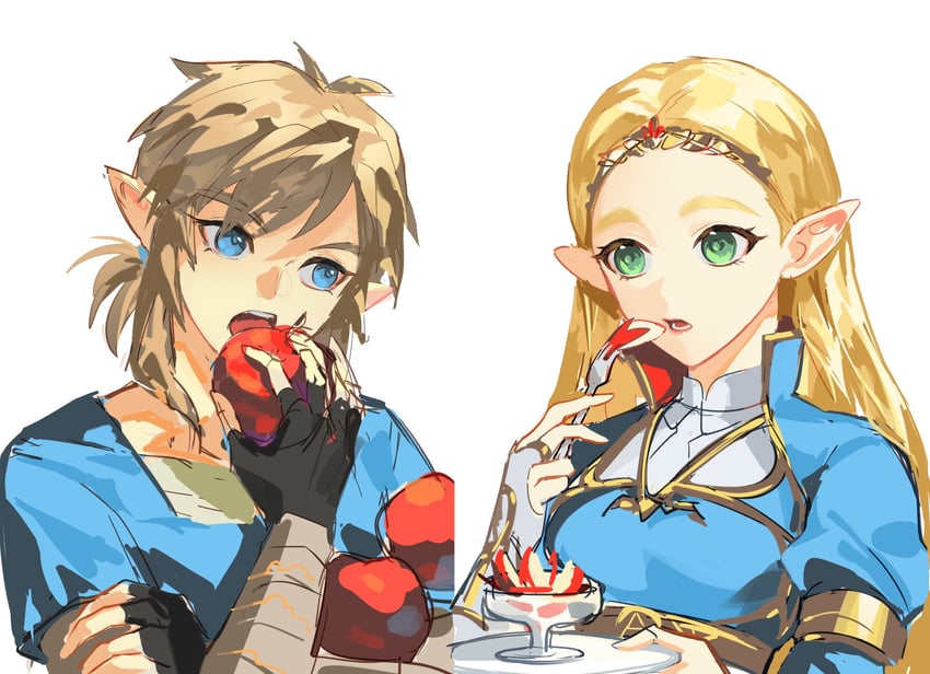 link and princess zelda (the legend of zelda and 1 more) drawn by duoj_ji