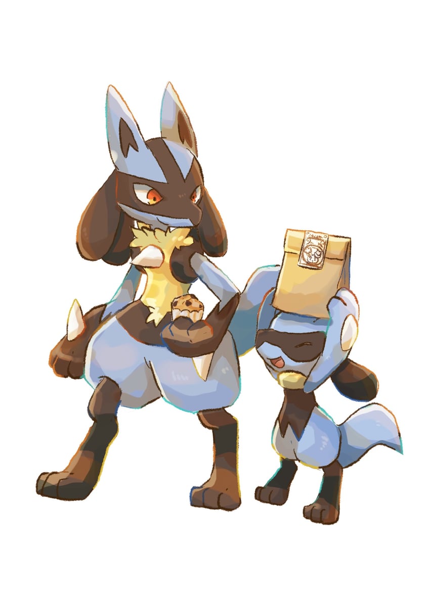 lucario and riolu (pokemon) drawn by volpecorvo