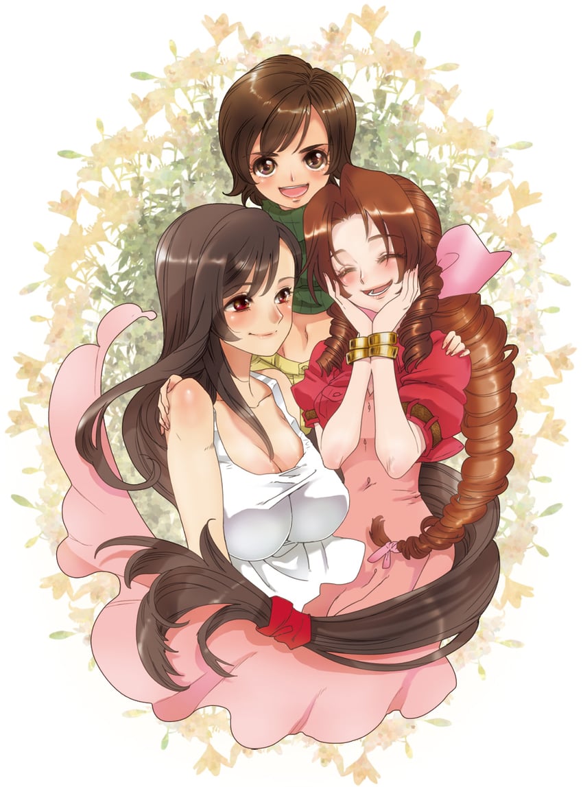 tifa lockhart, aerith gainsborough, and yuffie kisaragi (final fantasy and 1 more) drawn by torimeiro