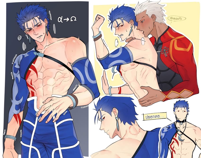 cu chulainn and archer (fate and 1 more) drawn by ccinnamonka