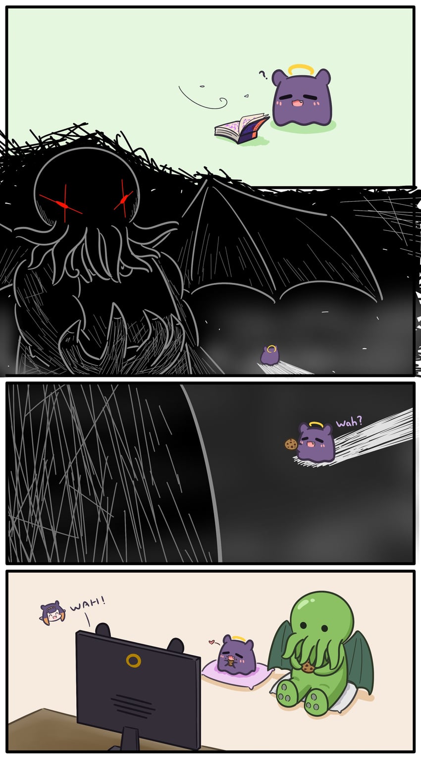 ninomae ina'nis, takodachi, ao-chan, and cthulhu (hololive and 2 more) drawn by mpien