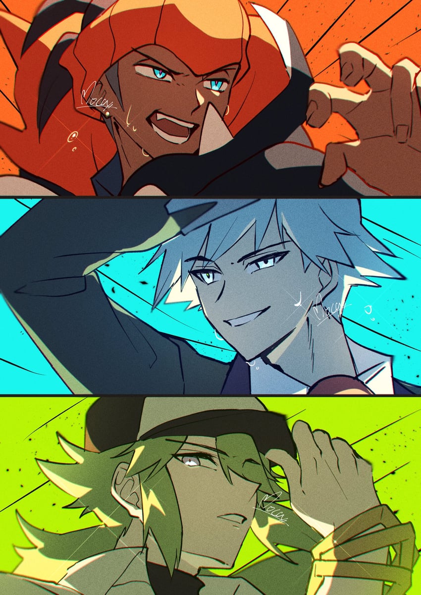 raihan, n, and steven stone (pokemon and 3 more) drawn by mocacoffee_1001
