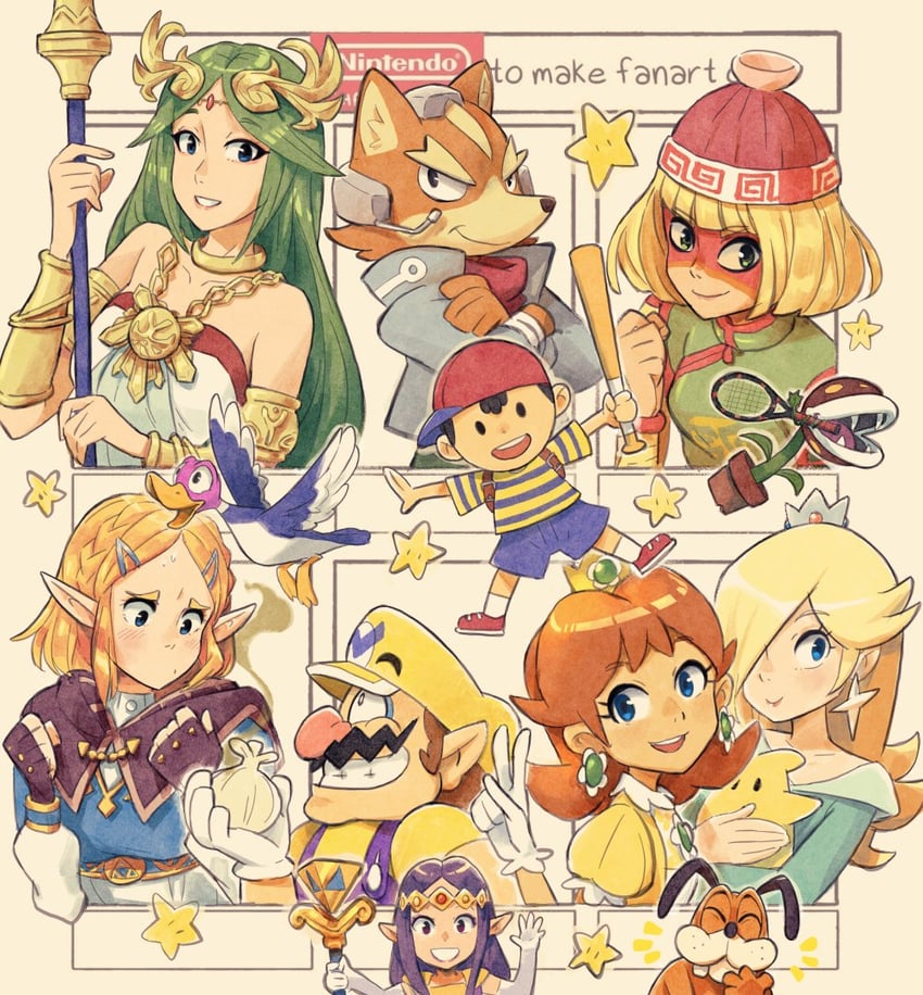 princess zelda, rosalina, princess daisy, palutena, ness, and 8 more (the legend of zelda and 16 more) drawn by petitcarreau