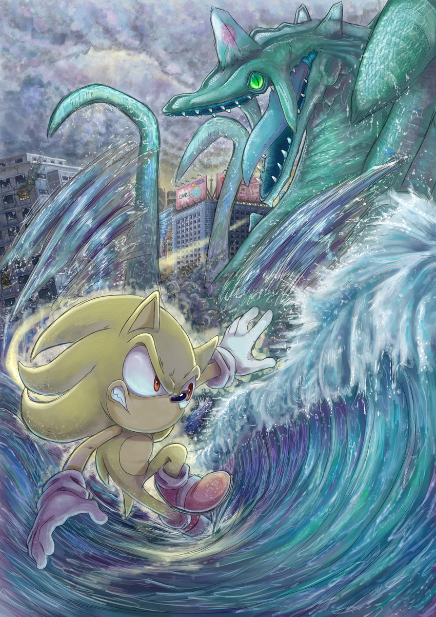 sonic the hedgehog, super sonic, chaos, and perfect chaos (sonic and 1 more) drawn by nenikat