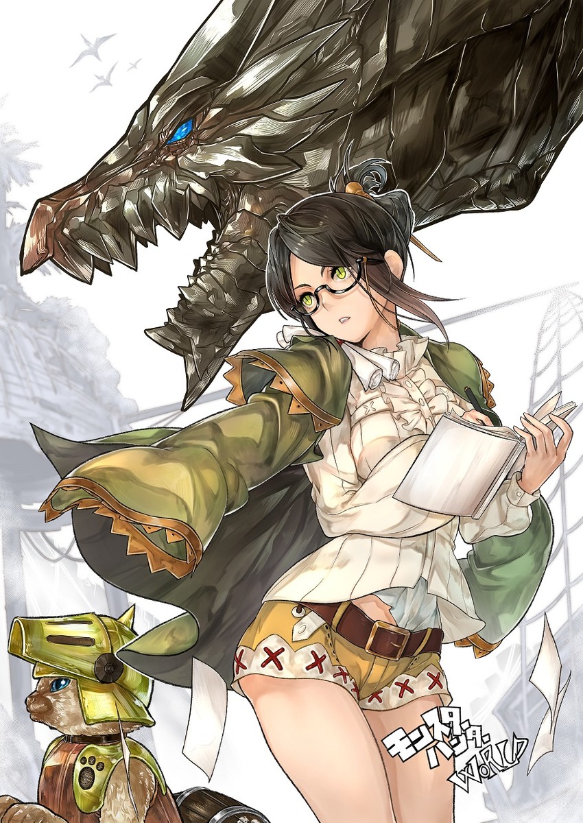 felyne, kushala daora, and guildmarm (monster hunter) drawn by kei_(keiclear)