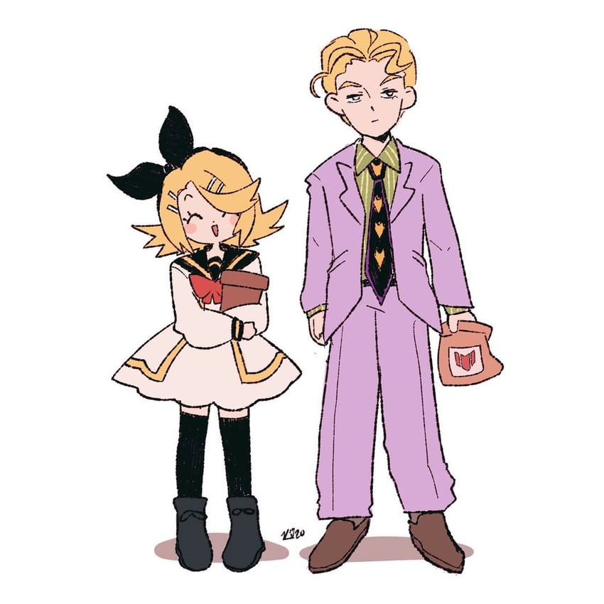 kagamine rin and kira yoshikage (vocaloid and 3 more) drawn by kitchupsandwich