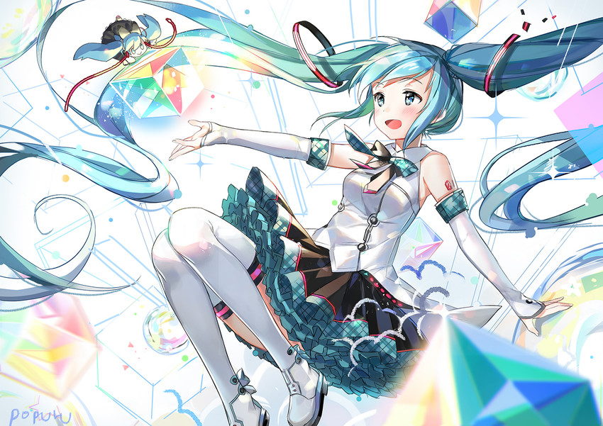 hatsune miku and magical mirai miku (vocaloid and 1 more) drawn by popuru