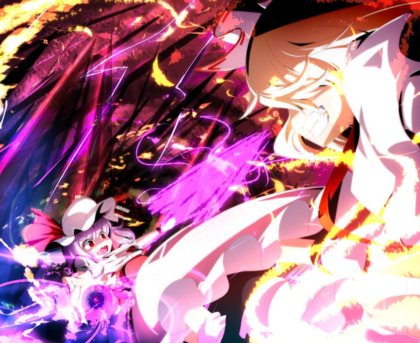 remilia scarlet and fujiwara no mokou (touhou) drawn by meracle