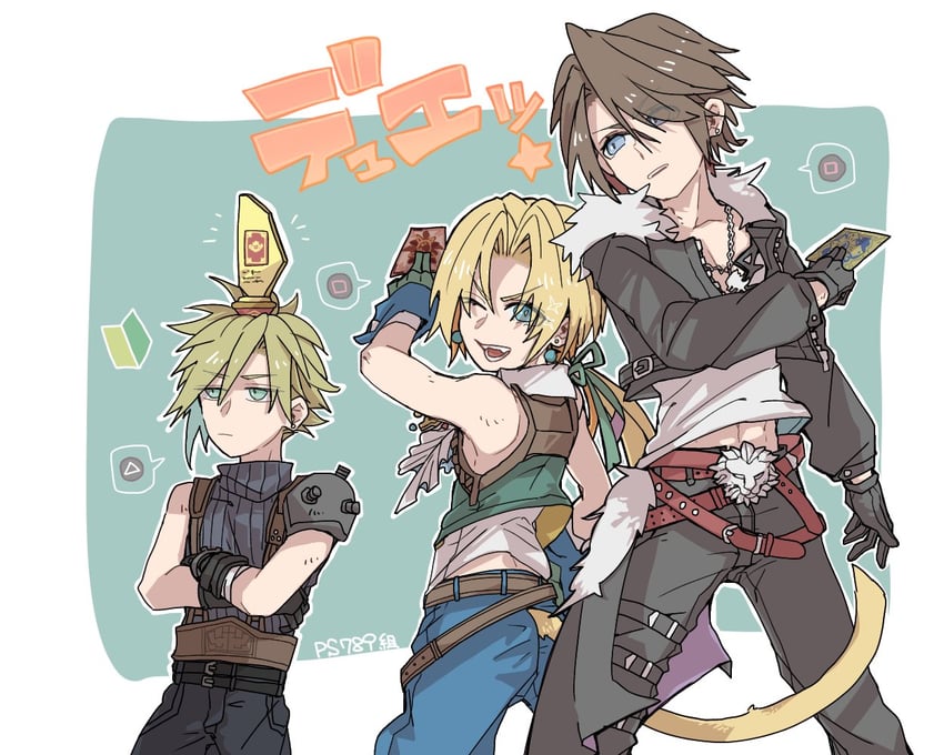 cloud strife, squall leonhart, and zidane tribal (final fantasy and 6 more) drawn by oshibainoticket