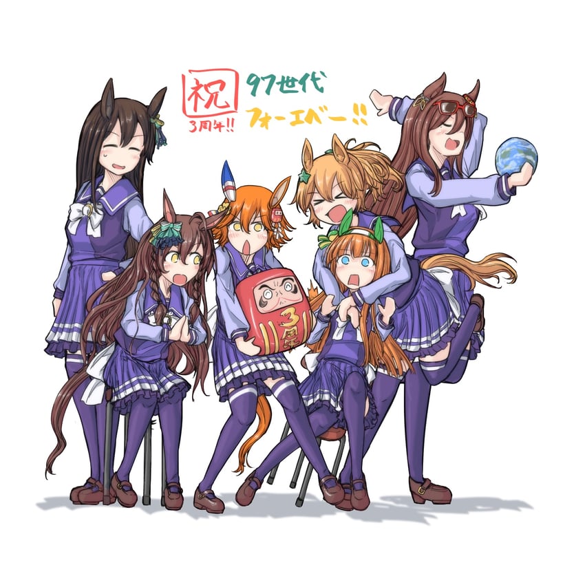 silence suzuka, matikanefukukitaru, mejiro dober, taiki shuttle, mejiro bright, and 1 more (umamusume) drawn by hachidori_(ippatsuya)