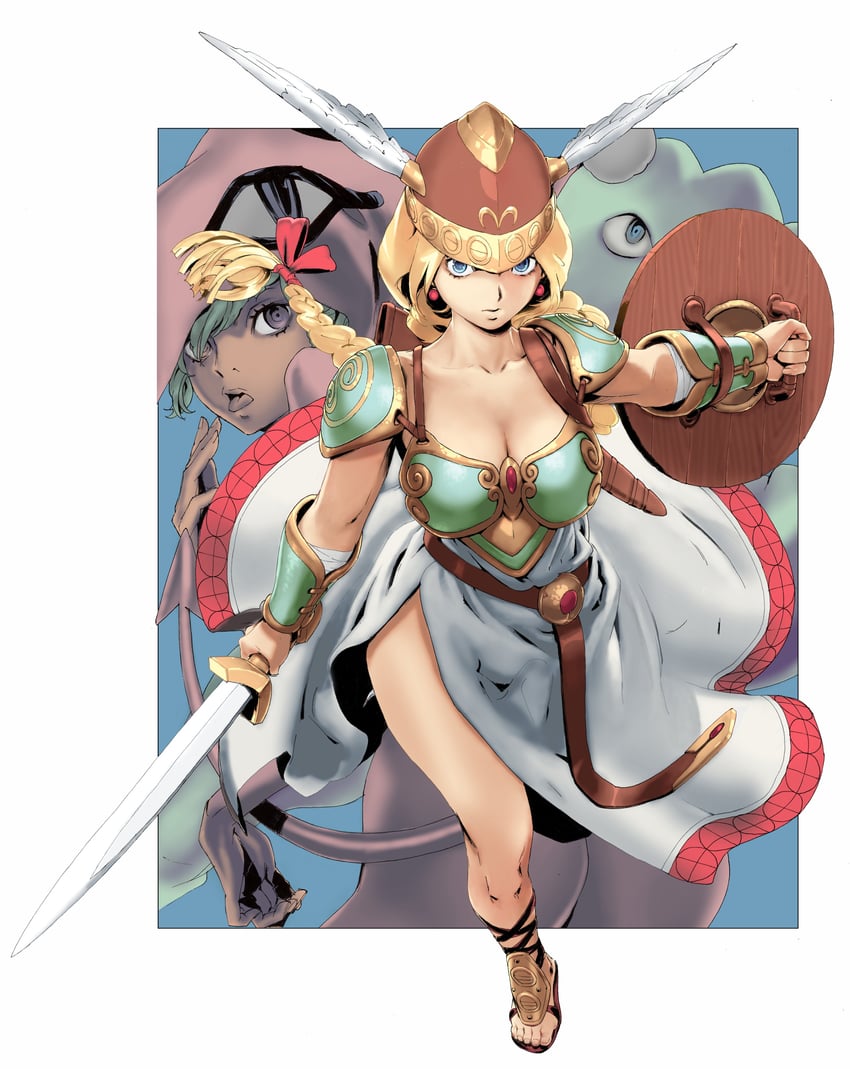 valkyrie, krino sandra, and sabine (valkyrie no densetsu) drawn by yasuda_akira
