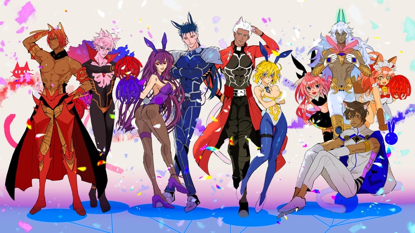 artoria pendragon, tamamo, scathach, astolfo, cu chulainn, and 5 more (fate and 1 more) drawn by erk_(okra_ecory)