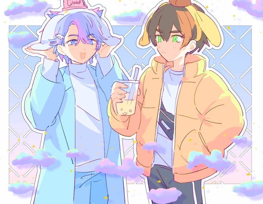 cinnamoroll, pompompurin, ibuki touma, and hughie (pretty series and 3 more) drawn by moshao_(sarada1717)