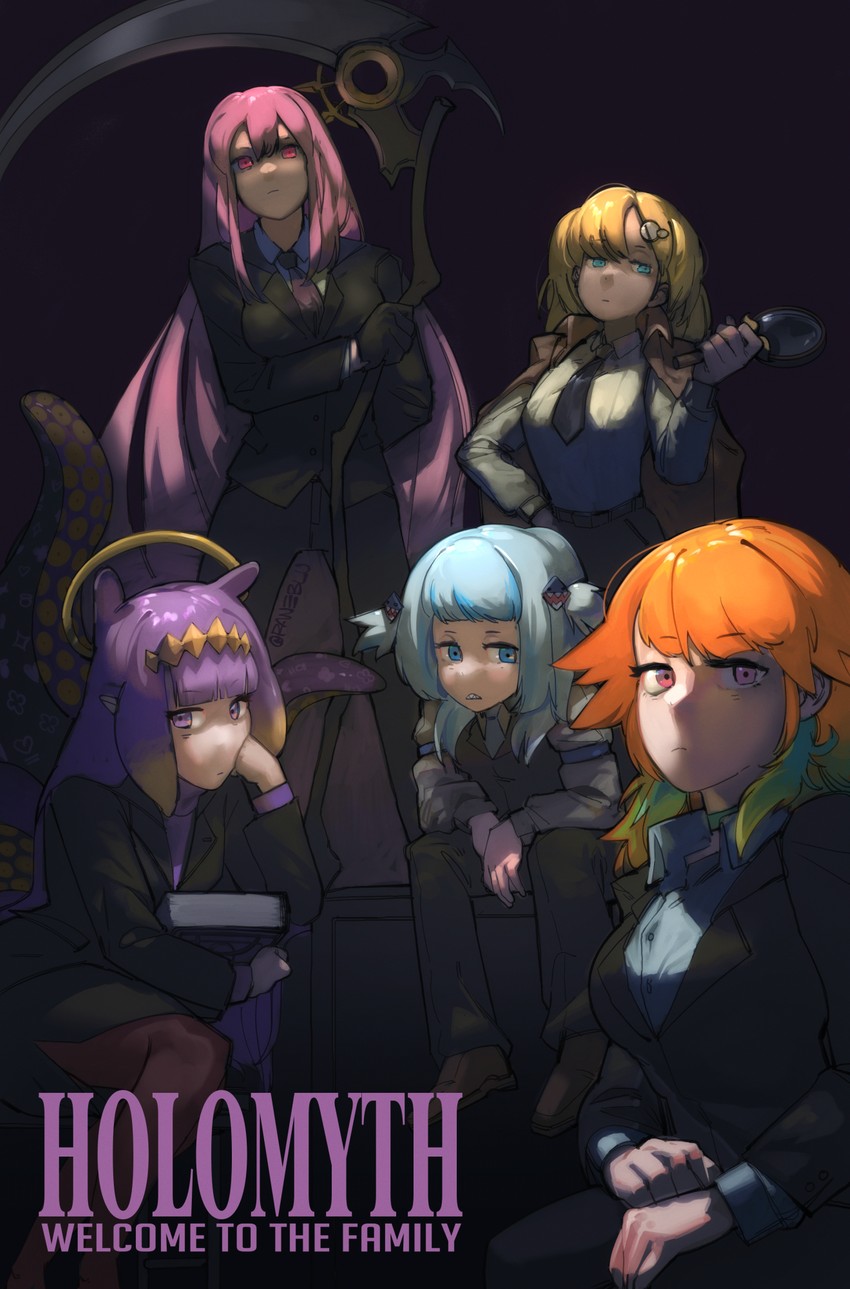 gawr gura, mori calliope, ninomae ina'nis, takanashi kiara, and watson amelia (hololive and 1 more) drawn by raneblu