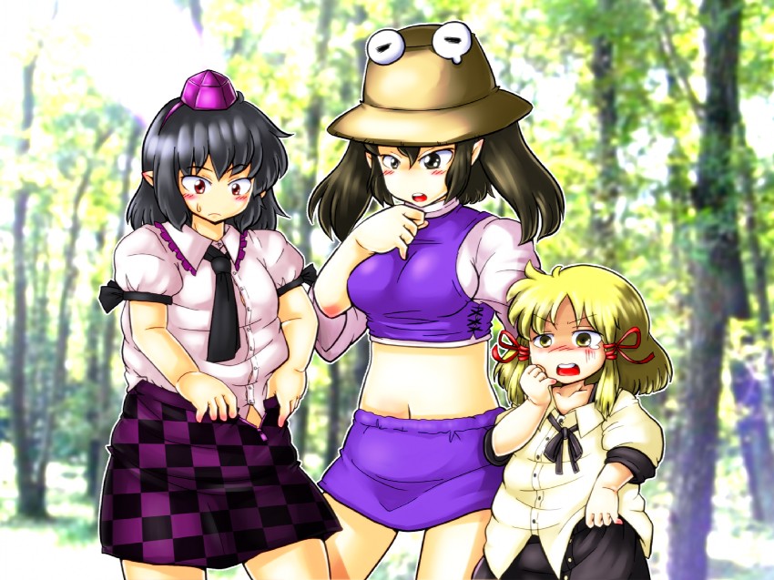 shameimaru aya, moriya suwako, and himekaidou hatate (touhou) drawn by nazotyu