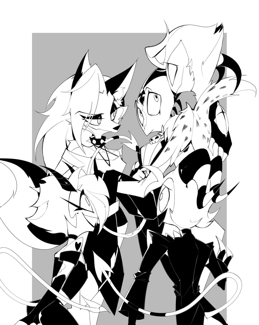 loona, blitzo, stolas, moxxie, and millie (helluva boss) drawn by zhu_xing_pupupu