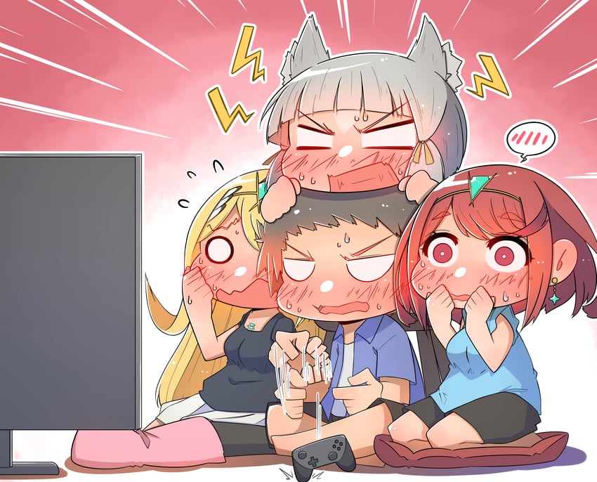 pyra, mythra, nia, and rex (xenoblade chronicles and 2 more) drawn by osora_(judithandlilith)