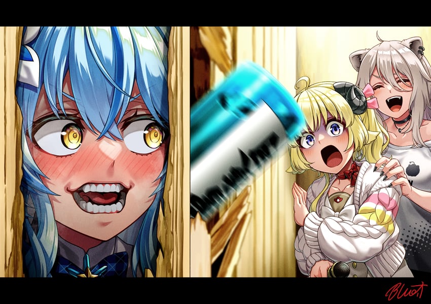 yukihana lamy, shishiro botan, and tsunomaki watame (hololive and 1 more) drawn by buru-dai