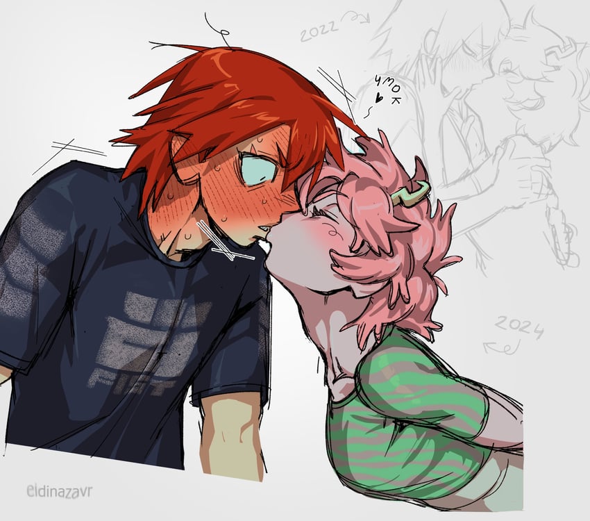 ashido mina and kirishima eijiro (boku no hero academia) drawn by eidinazavr