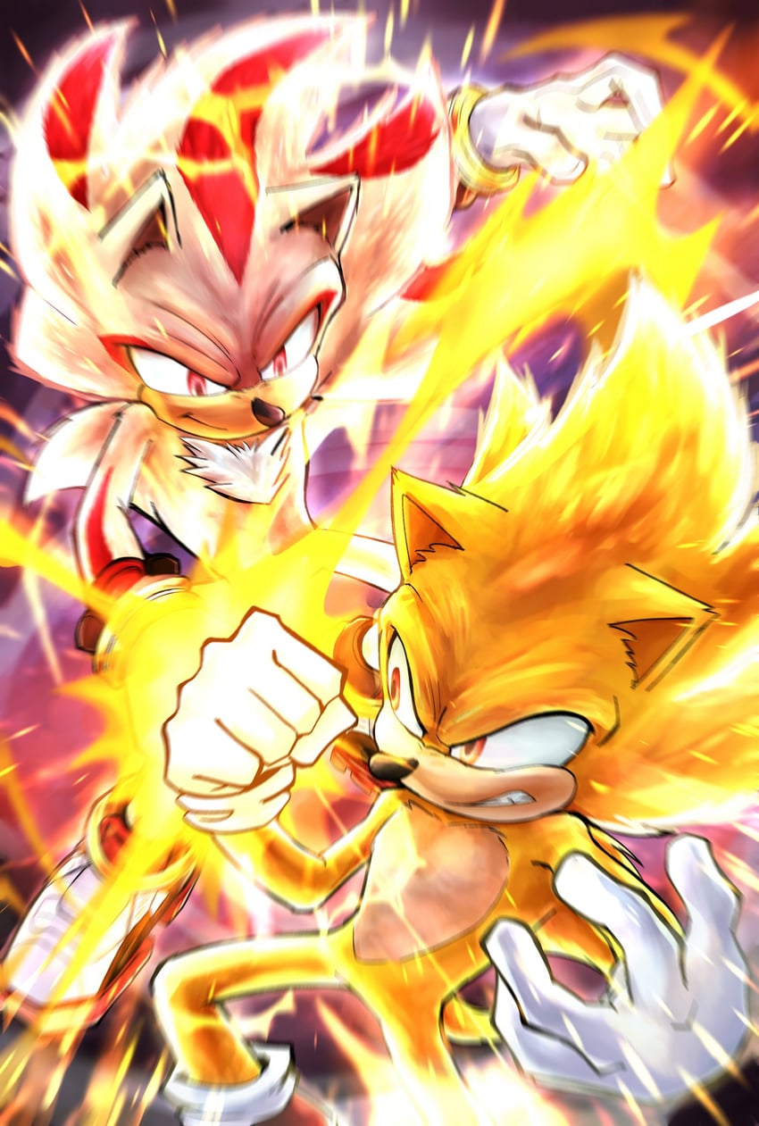 sonic the hedgehog, shadow the hedgehog, super sonic, and super shadow (sonic and 1 more) drawn by zanthi_aaan