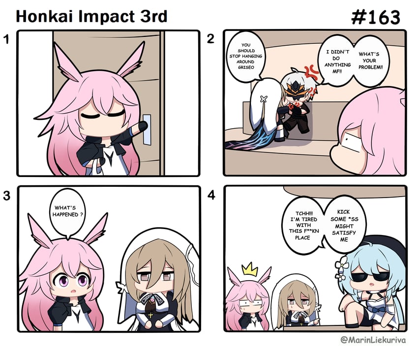 yae sakura, aponia, griseo, and kalpas (honkai and 1 more) drawn by marin_liekuriva