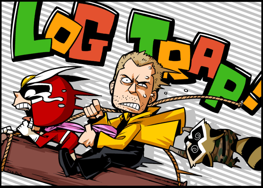 rocket raccoon, viewtiful joe, and frank west (marvel and 6 more) drawn by hounori