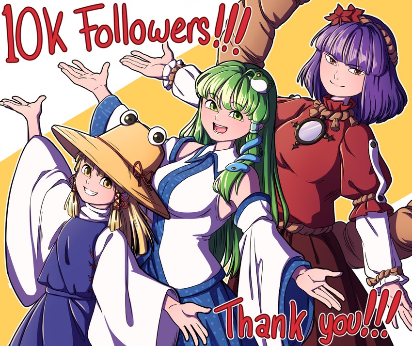kochiya sanae, moriya suwako, and yasaka kanako (touhou and 1 more) drawn by mefomefo