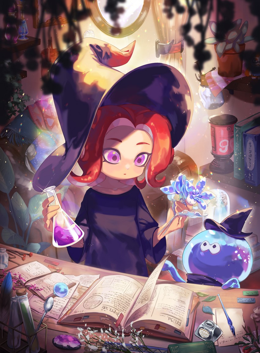 octoling player character, octoling girl, and jellyfish (splatoon) drawn by yamagishi_chihiro