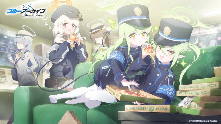 hikari, nozomi, aoba, and highlander railway academy student (blue archive) drawn by jell_(jell_y_fish)