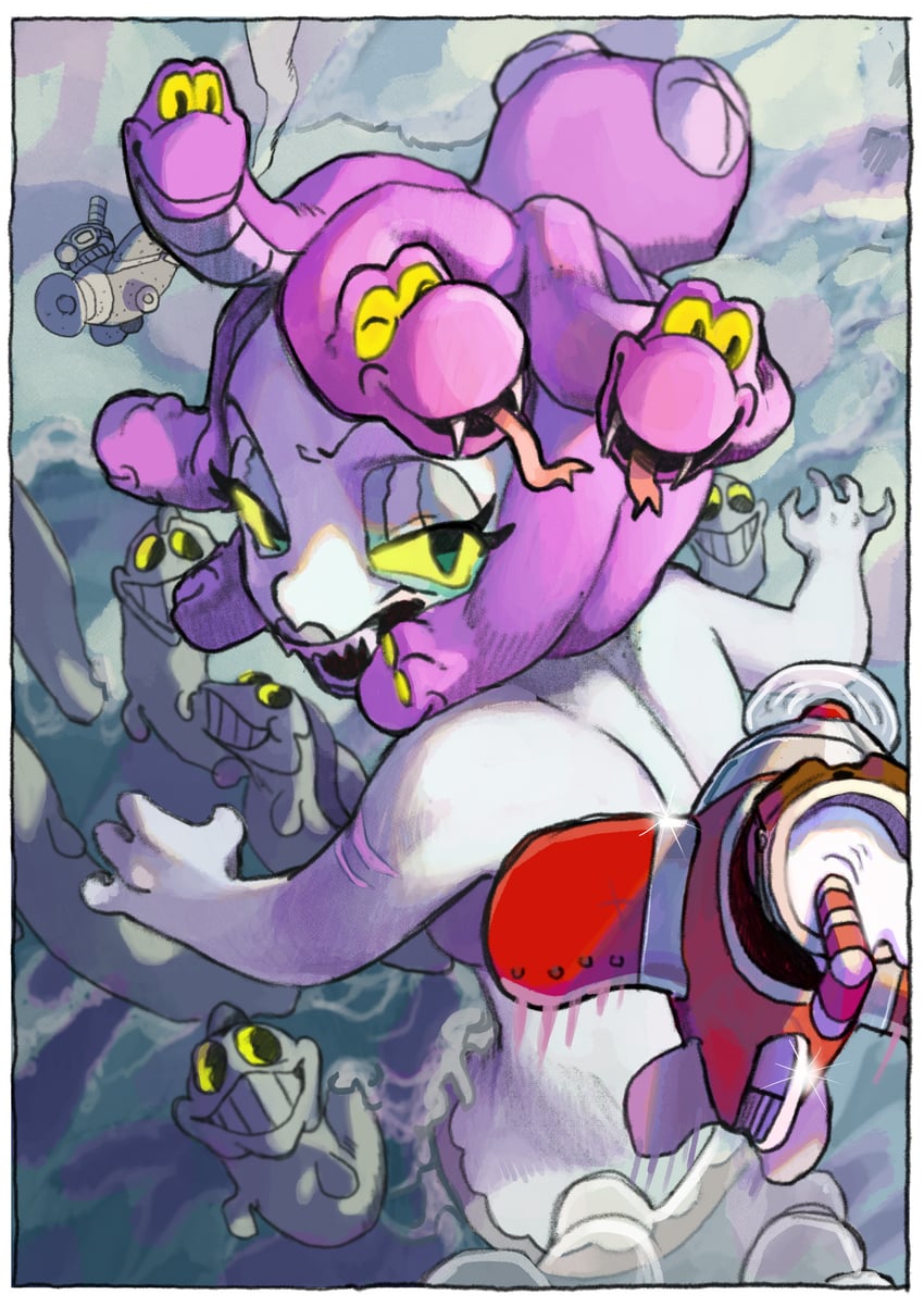 cuphead, mugman, and cala maria (cuphead) drawn by doi_m2000