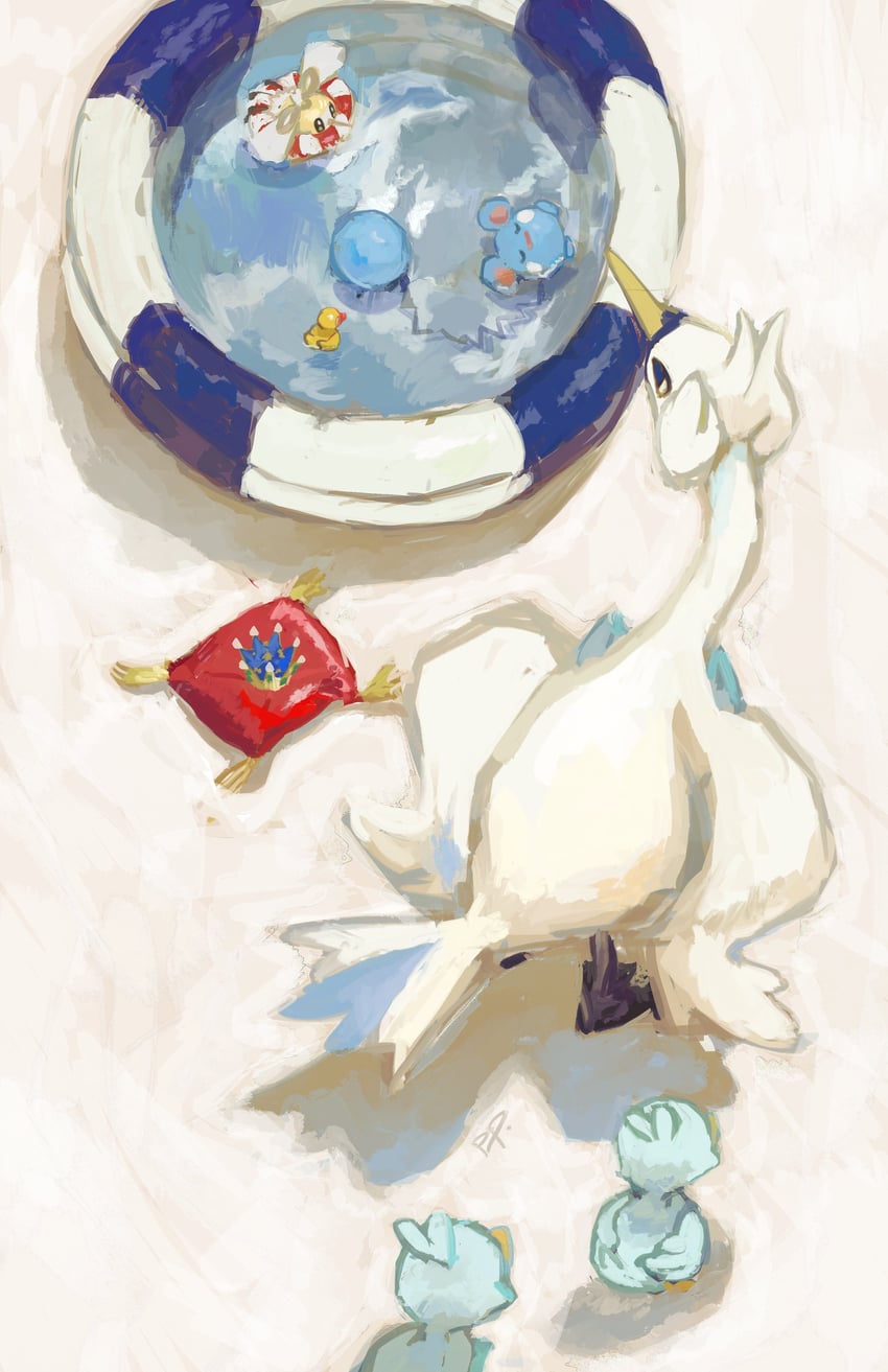 marill, cutiefly, swanna, and ducklett (pokemon) drawn by aomidori_iro