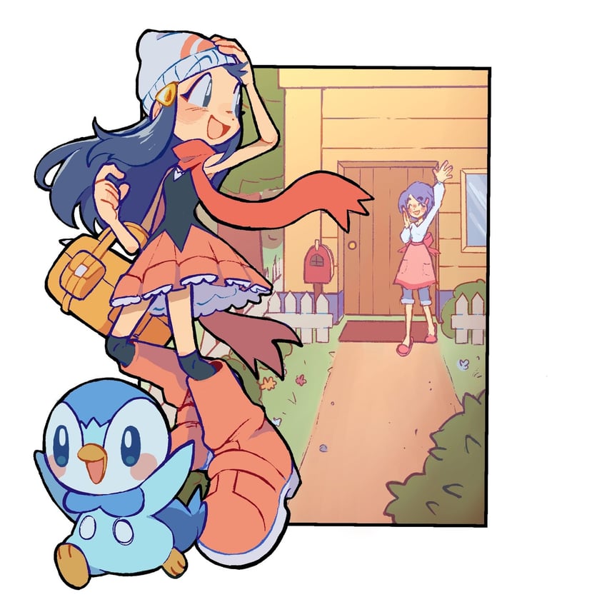 dawn, piplup, and johanna (pokemon and 1 more) drawn by mangohcake