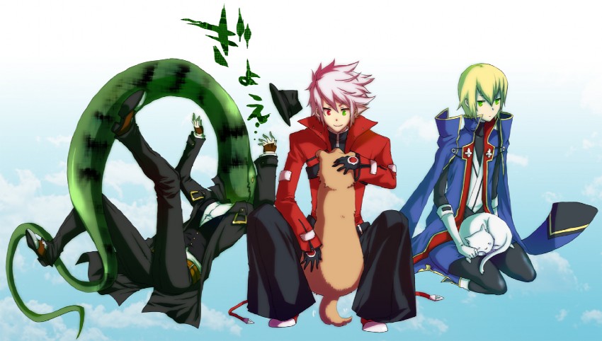 ragna the bloodedge, jin kisaragi, and hazama (blazblue) drawn by daidaiao