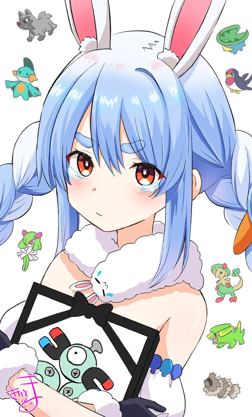 usada pekora, don-chan, kirlia, lotad, poochyena, and 5 more (pokemon and 1 more) drawn by kiritoma