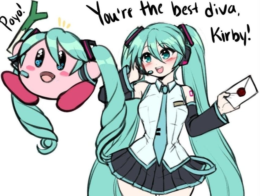 hatsune miku and kirby (vocaloid and 1 more) drawn by jojobee