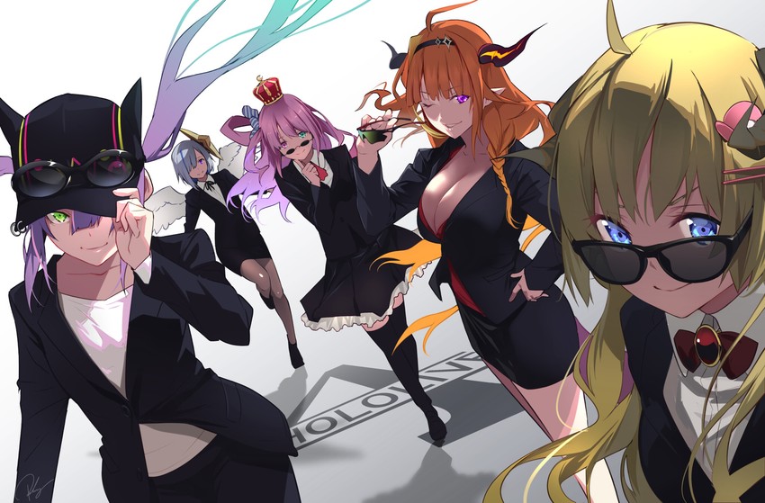 tokoyami towa, amane kanata, kiryu coco, tsunomaki watame, himemori luna, and 1 more (hololive and 1 more) drawn by re_lucy