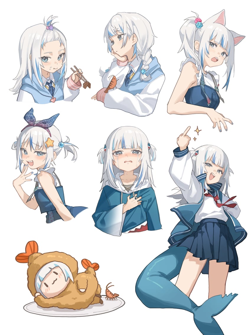 gawr gura, ebi-chan, and smol gura (hololive and 1 more) drawn by midori_fufu