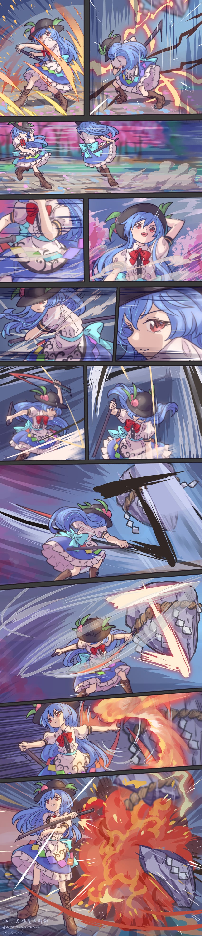 hinanawi tenshi and johnny (touhou and 2 more) drawn by nero_augustus