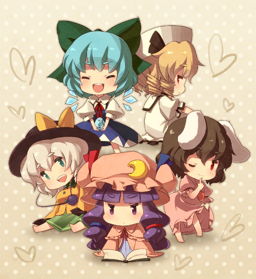 komeiji koishi, cirno, patchouli knowledge, inaba tewi, and luna child (touhou) drawn by blueberry_(5959)