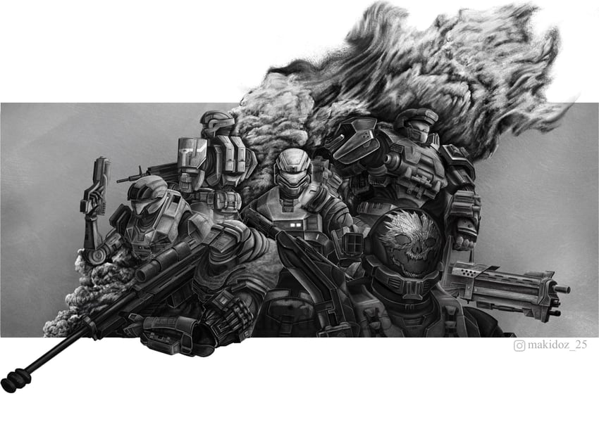 spartan-b312, emile-a239, jorge-052, catherine-b320, carter-a259, and 1 more (halo and 1 more) drawn by makidoz