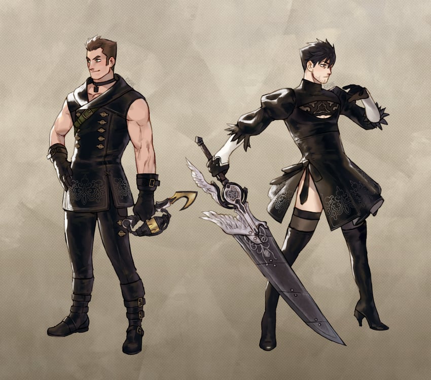 2b, 9s, qrow branwen, and clover ebi (nier and 2 more) drawn by kia_shie