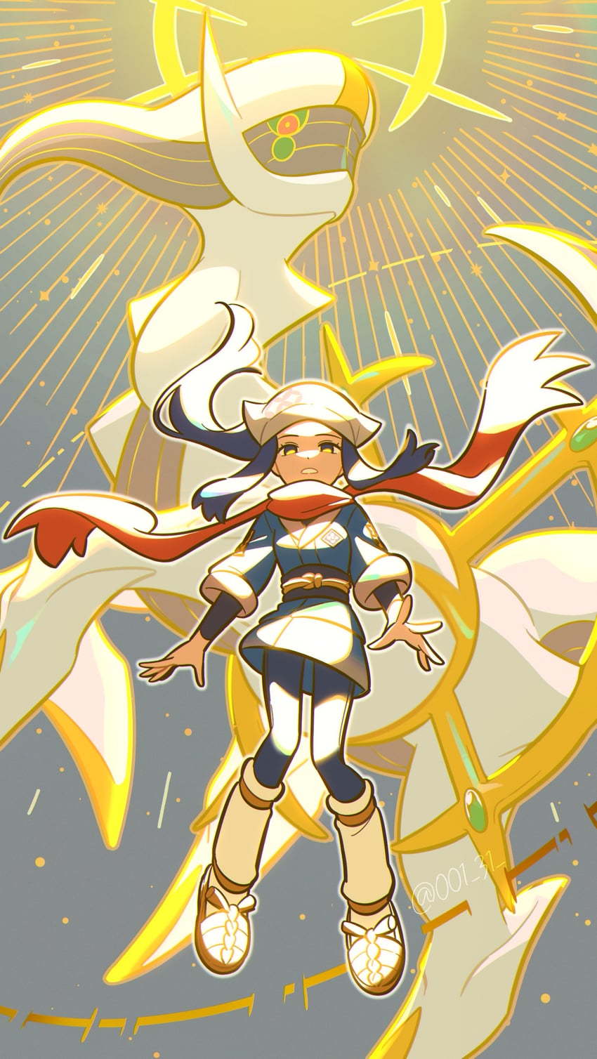 akari and arceus (pokemon and 1 more) drawn by chueog