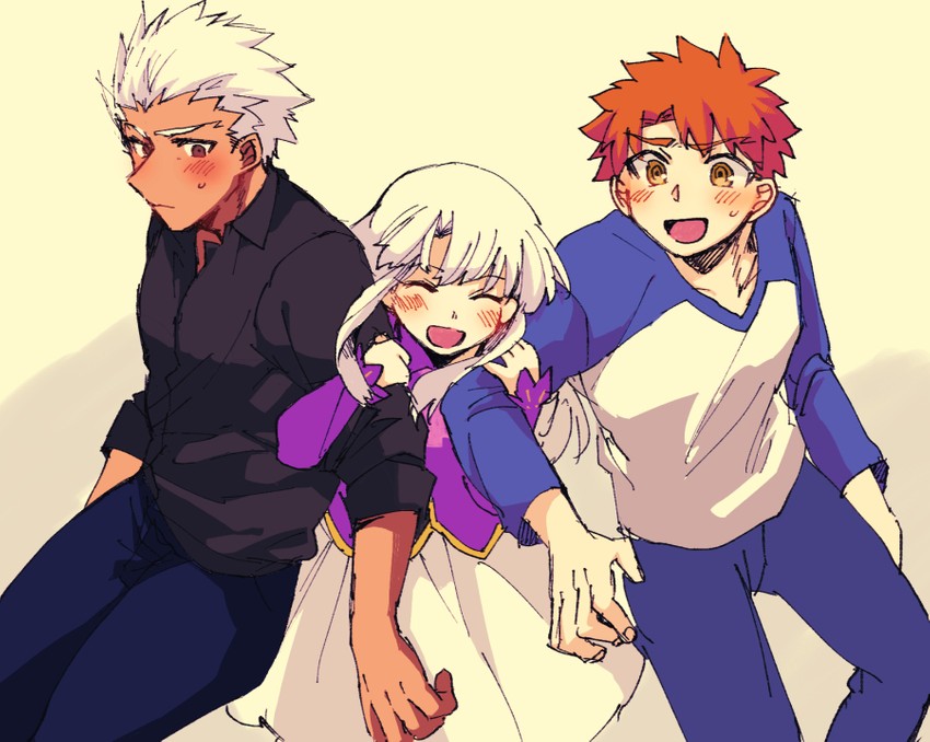 illyasviel von einzbern, emiya shirou, and archer (fate and 1 more) drawn by koishi_(rondtan)