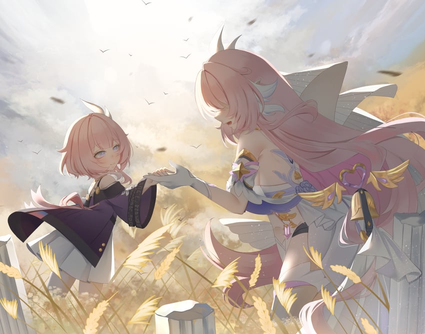 elysia, cyrene, inoue marina, and yanning (honkai and 2 more) drawn by no_noru
