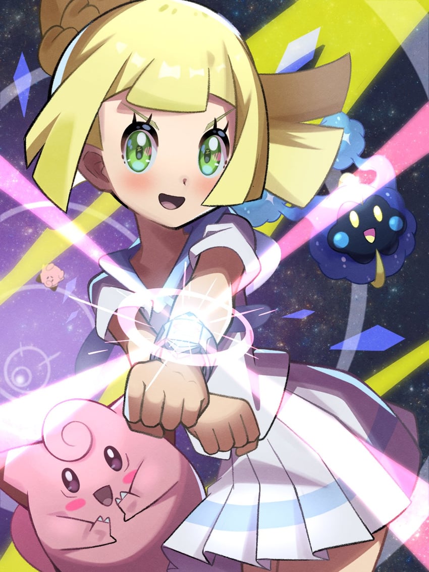 lillie, cosmog, and clefairy (pokemon and 1 more) drawn by inana_umi