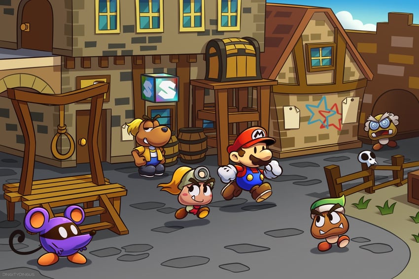 mario, goomba, paper mario, goombella, professor frankly, and 2 more (mario and 2 more) drawn by vinny_(dingitydingus)
