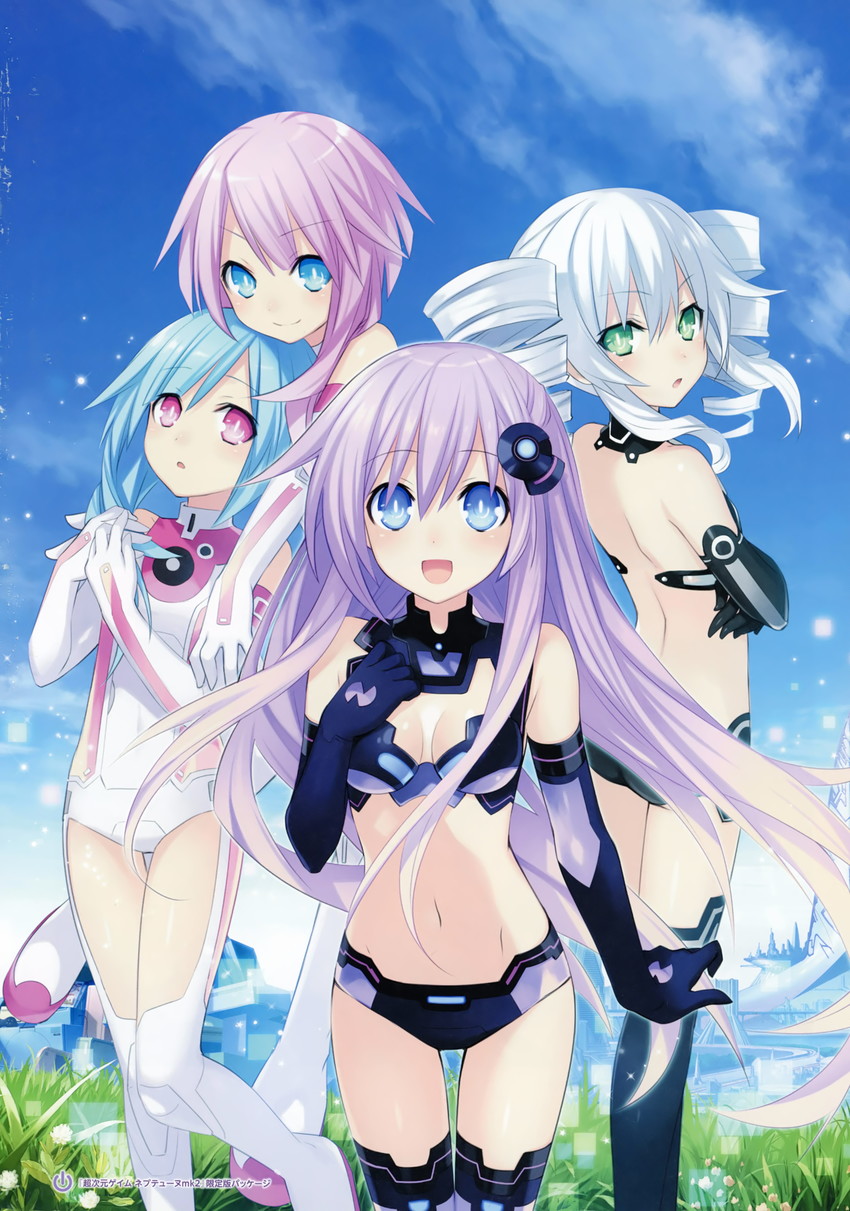 purple sister, black sister, white sister ram, and white sister rom (neptune and 1 more) drawn by tsunako