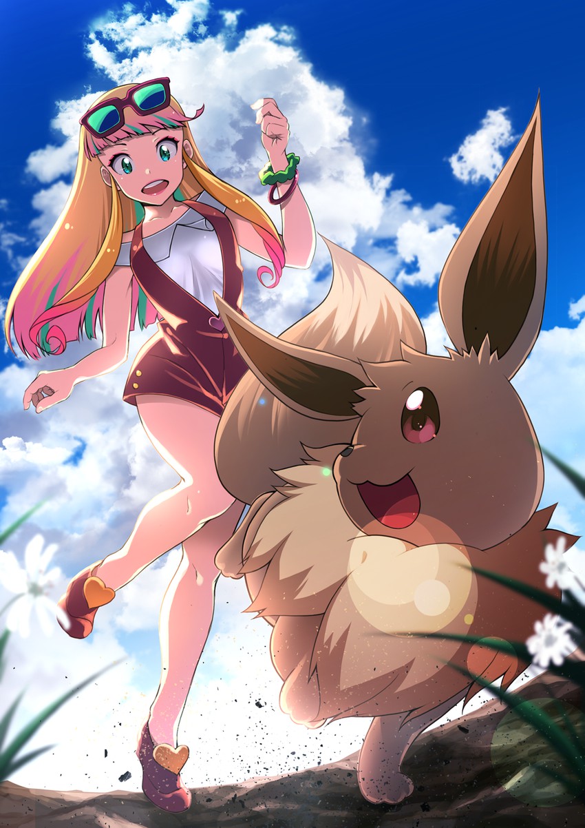 eevee and risa (pokemon and 1 more) drawn by furai