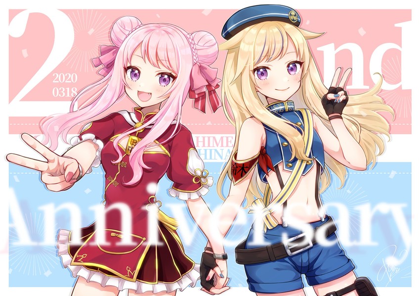 tanaka hime and suzuki hina (himehina channel) drawn by akowazaki