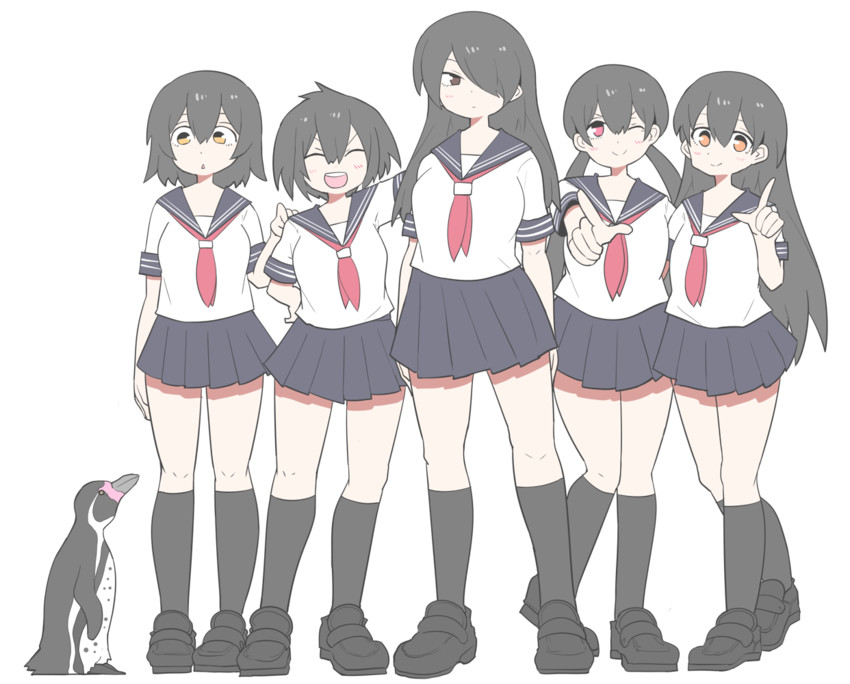 emperor penguin, humboldt penguin, royal penguin, rockhopper penguin, gentoo penguin, and 1 more (kemono friends) drawn by hifumitaka